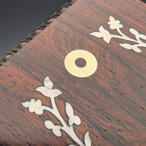 Early 20th century antique white mother-of-pearl inlaid wooden glove box